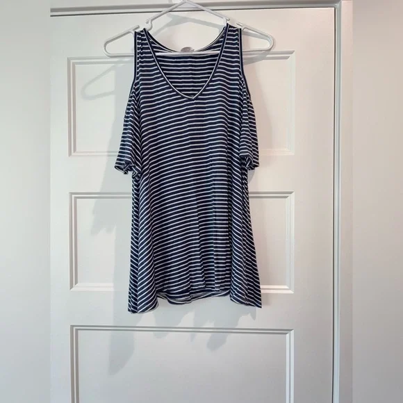 Navy and White Striped Women's Top - Picture 1 of 6